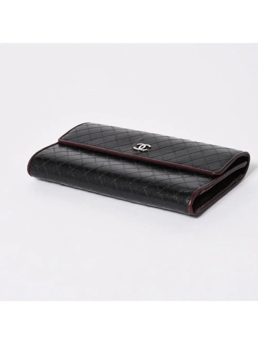 Chanel Bicolor Wallet CC Logo Calfskin Black Bordeaux Silver